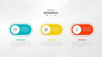 Trois étape infographie étiquette conception modèle avec ligne Icônes. processus pas diagramme, présentations, flux de travail mise en page, bannière, couler graphique, Info graphique illustration. vecteur