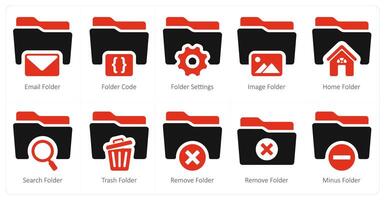 une ensemble de dix dossier Icônes comme email dossier, dossier code, dossier réglages vecteur