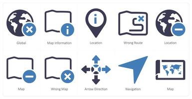 une ensemble de dix la navigation Icônes comme mondial, carte information, emplacement vecteur