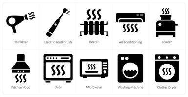une ensemble de dix Accueil appareils électroménagers Icônes comme cheveux séchoir, électrique brosse à dents, chauffe-eau vecteur