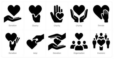 une ensemble de dix financement participatif Icônes comme don, charité, faire un don vecteur