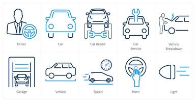 une ensemble de dix voiture Icônes comme conducteur, voiture, voiture réparation vecteur