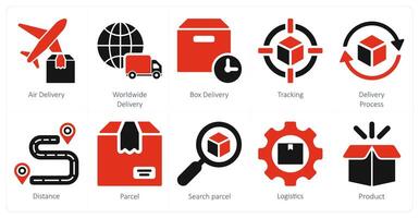 une ensemble de dix livraison Icônes comme air livraison, à l'échelle mondiale livraison, boîte livraison vecteur