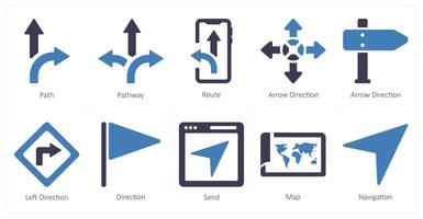 une ensemble de dix la navigation Icônes comme chemin, chemin chemin, route vecteur