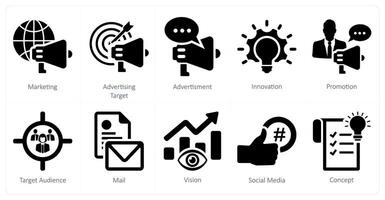 une ensemble de dix l'image de marque Icônes comme commercialisation, La publicité cible, publicité vecteur