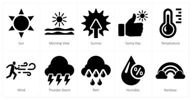 une ensemble de dix mélanger Icônes comme soleil, Matin voir, lever du soleil vecteur