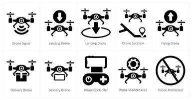 une ensemble de dix drone Icônes comme drone signal, atterrissage drone, drone emplacement vecteur