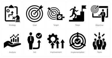 une ensemble de dix action plan Icônes comme stratégie, but, cible vecteur