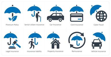 une ensemble de dix Assurance Icônes comme prime politique, Sénior citoyenne assurance, voiture Assurance vecteur