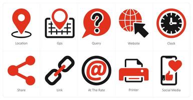 une ensemble de dix contact Icônes comme emplacement, GPS, requete vecteur