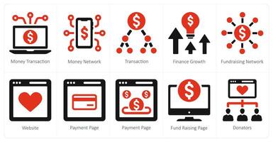 une ensemble de dix financement participatif et don Icônes comme argent transition, argent réseau, transaction vecteur