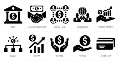 une ensemble de dix la finance Icônes comme banque, financier accord, mutuel fonds vecteur