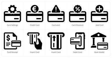 une ensemble de dix la finance Icônes comme carte paramètres, crédit carte, carte alerte vecteur