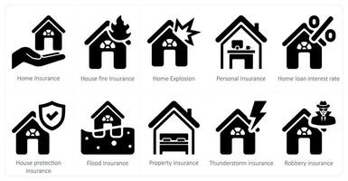 une ensemble de dix Assurance Icônes comme Accueil assurance, maison Feu assurance, Accueil explosion vecteur