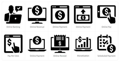 une ensemble de dix la finance Icônes comme en ligne bancaire, en ligne revenu, en ligne Paiement vecteur