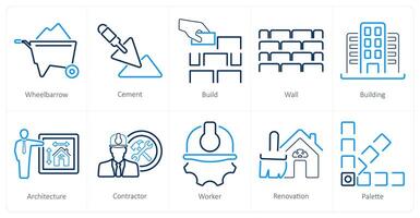 une ensemble de dix construire Icônes comme roue brouette, ciment, construire vecteur