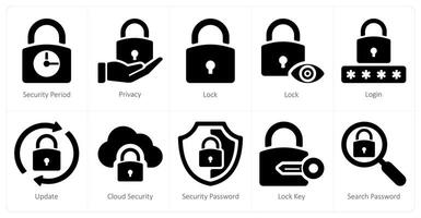 une ensemble de dix Sécurité Icônes comme Sécurité période, confidentialité, fermer à clé vecteur