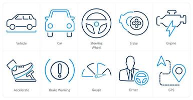 une ensemble de dix voiture Icônes comme véhicule, voiture pilotage roue vecteur