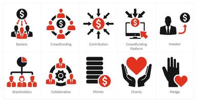 une ensemble de dix financement participatif Icônes comme les bailleurs de fonds, financement participatif, contribution vecteur
