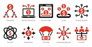 une ensemble de dix financement participatif et don Icônes comme transaction, argent transaction, Paiement page vecteur