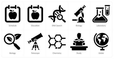une ensemble de dix école et éducation Icônes comme calendrier, éducation, ADN chercher vecteur