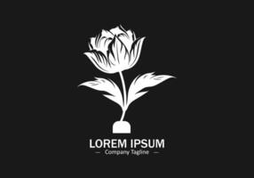 blanc fleur logo icône silhouette isolé sur noir Contexte vecteur
