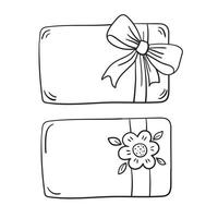 dessiné à la main cadeau carte dessins avec arcs et fleurs, idéal pour spécial occasions, personnel messages, et artisanat projets vecteur