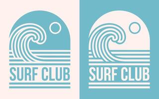 le surf club surfant amoureux surfeur équipe équipage groupe équipe gang boho élégant rétro ancien badge logo océan mer vague Soleil minimaliste illustration pour chemise conception Vêtements et impression Couper fichier vecteur