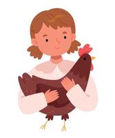 peu enfant fille est en portant le poule sur le ferme.hug journée. le concept de véganisme. vecteur