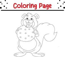 mignonne écureuil en mangeant biscuits coloration livre page pour des gamins vecteur