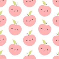 sans couture modèle avec mignonne dessin animé pêche personnages. fruit sans couture modèle vecteur