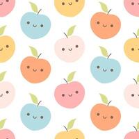 sans couture modèle avec mignonne dessin animé pêche personnages. fruit sans couture modèle vecteur