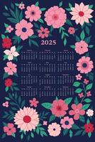 calendrier pour 2025 avec rose fleurs sur une bleu Contexte. graphique. vecteur