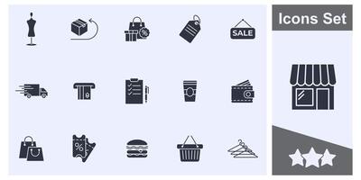 achats centres commerciaux, vente au détail icône ensemble symbole collection, logo isolé illustration vecteur