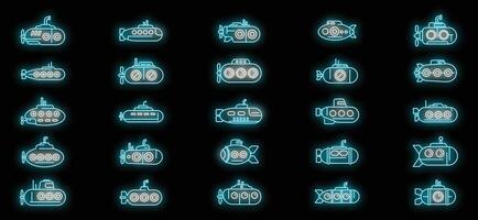 sous-marin Icônes ensemble néon vecteur