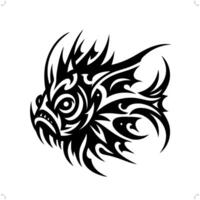 lotte de mer dans moderne tribal tatouage, abstrait ligne art de animaux, minimaliste contour. vecteur
