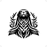 joint , Lion de mer dans moderne tribal tatouage, abstrait ligne art de animaux, minimaliste contour. vecteur