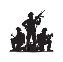 sapeurs pompiers pose silhouette illustration vecteur