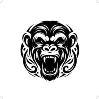 chimpanzé dans moderne tribal tatouage, abstrait ligne art de animaux, minimaliste contour. vecteur