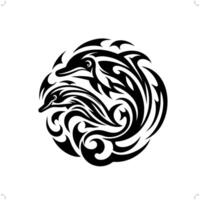 béluga , dauphin dans moderne tribal tatouage, abstrait ligne art de animaux, minimaliste contour. vecteur