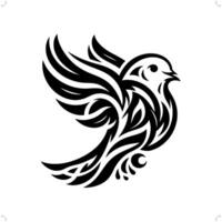 pigeon, Colombe dans moderne tribal tatouage, abstrait ligne art de animaux, minimaliste contour. vecteur