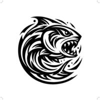 piranha poisson dans moderne tribal tatouage, abstrait ligne art de animaux, minimaliste contour. vecteur