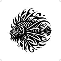 poisson-lion dans moderne tribal tatouage, abstrait ligne art de animaux, minimaliste contour. vecteur