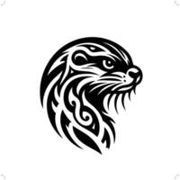 loutre dans moderne tribal tatouage, abstrait ligne art de animaux, minimaliste contour. vecteur