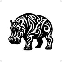 hippopotame dans moderne tribal tatouage, abstrait ligne art de animaux, minimaliste contour. vecteur