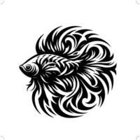 betta poisson dans moderne tribal tatouage, abstrait ligne art de animaux, minimaliste contour. vecteur