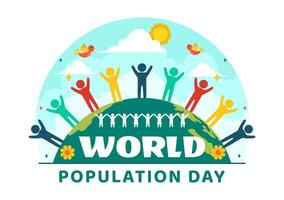 monde population journée illustration sur 11ème juillet à élever conscience de global populations problèmes dans plat des gamins dessin animé Contexte vecteur