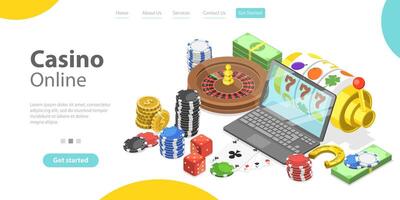 3d isométrique plat conceptuel illustration de en ligne jeux d'argent plateforme. vecteur