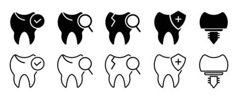 ensemble de dent Icônes. contour et solide les dents symbole. les dents se soucier icône. vecteur