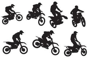 silhouette motocross courses, motocross coureur sauter sur une moto gratuit vecteur